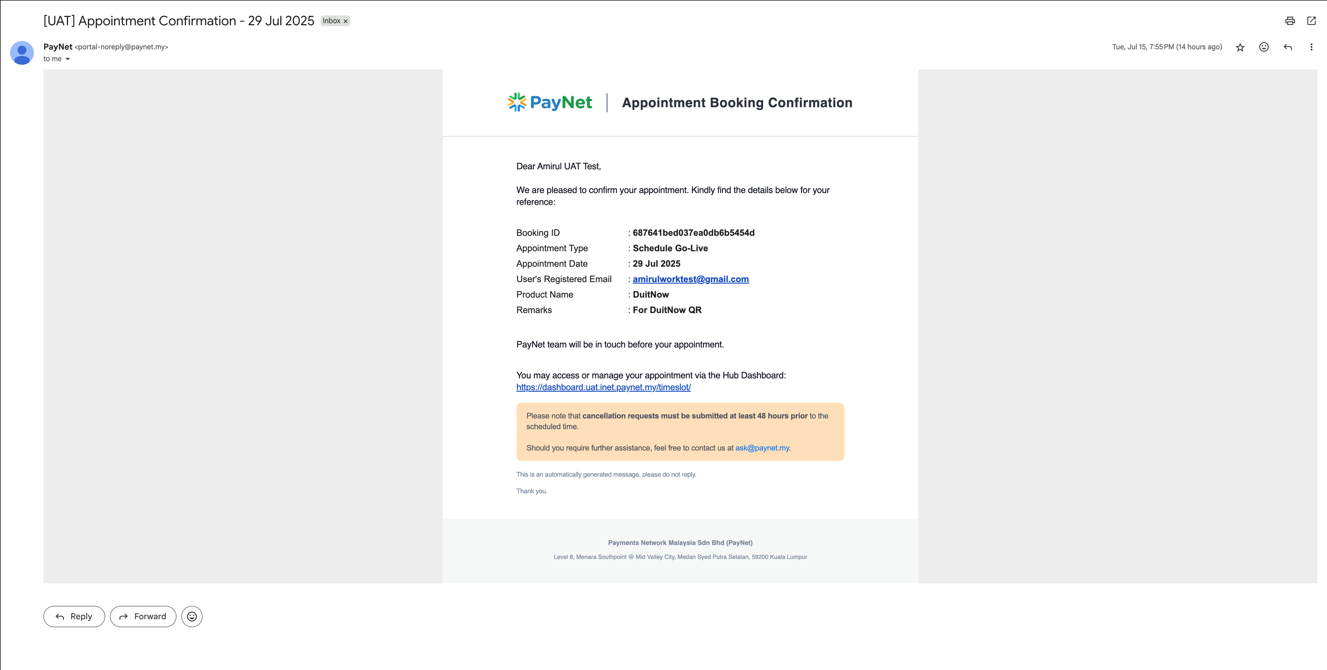 Booking Confirmation - Go-Live