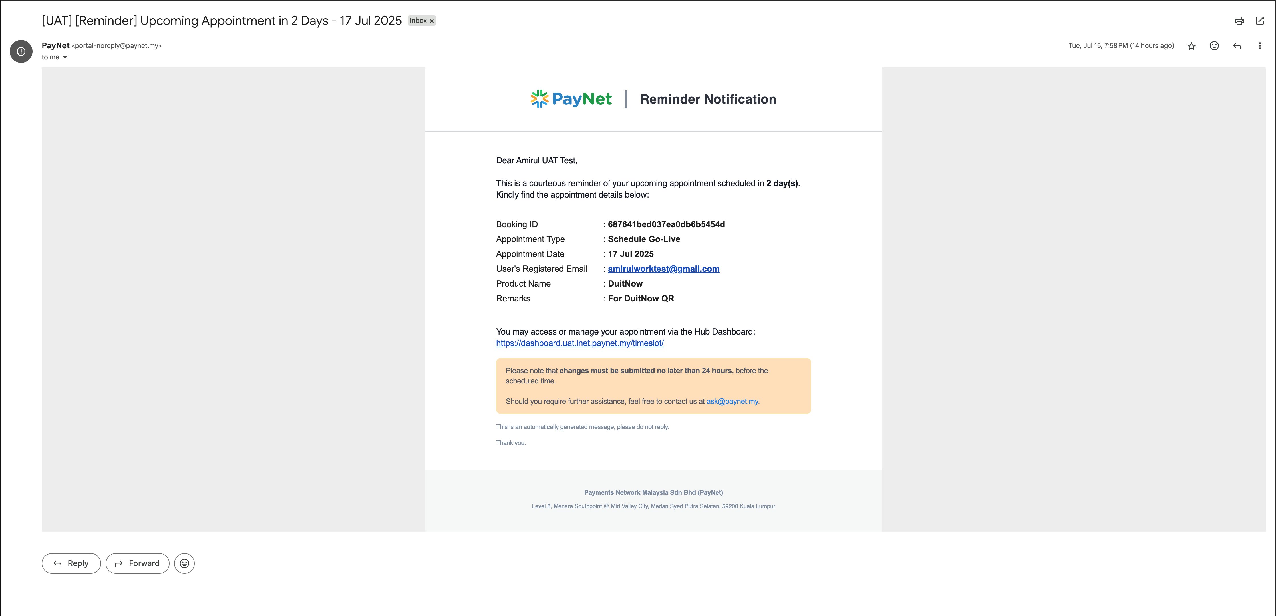 Reminder Email - Go-Live