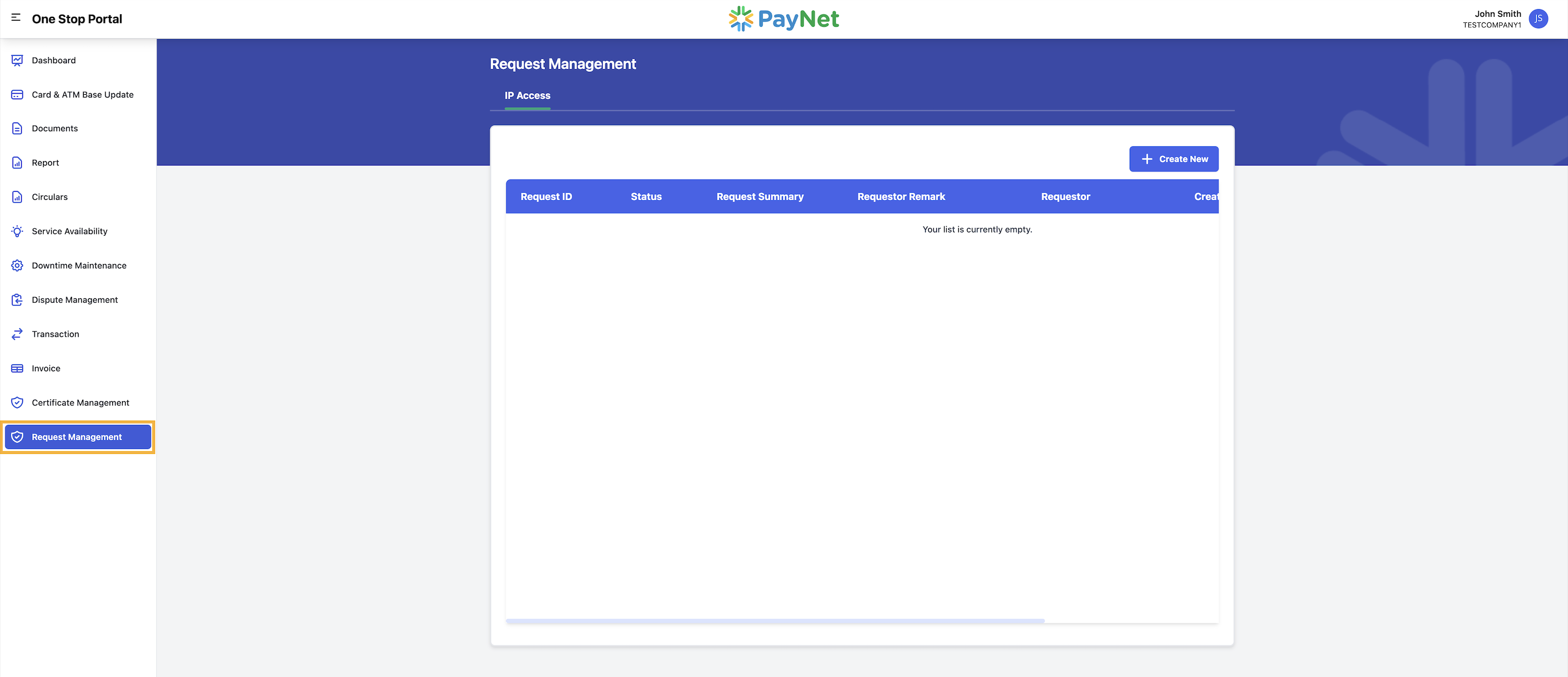 Request Management module on sidebar