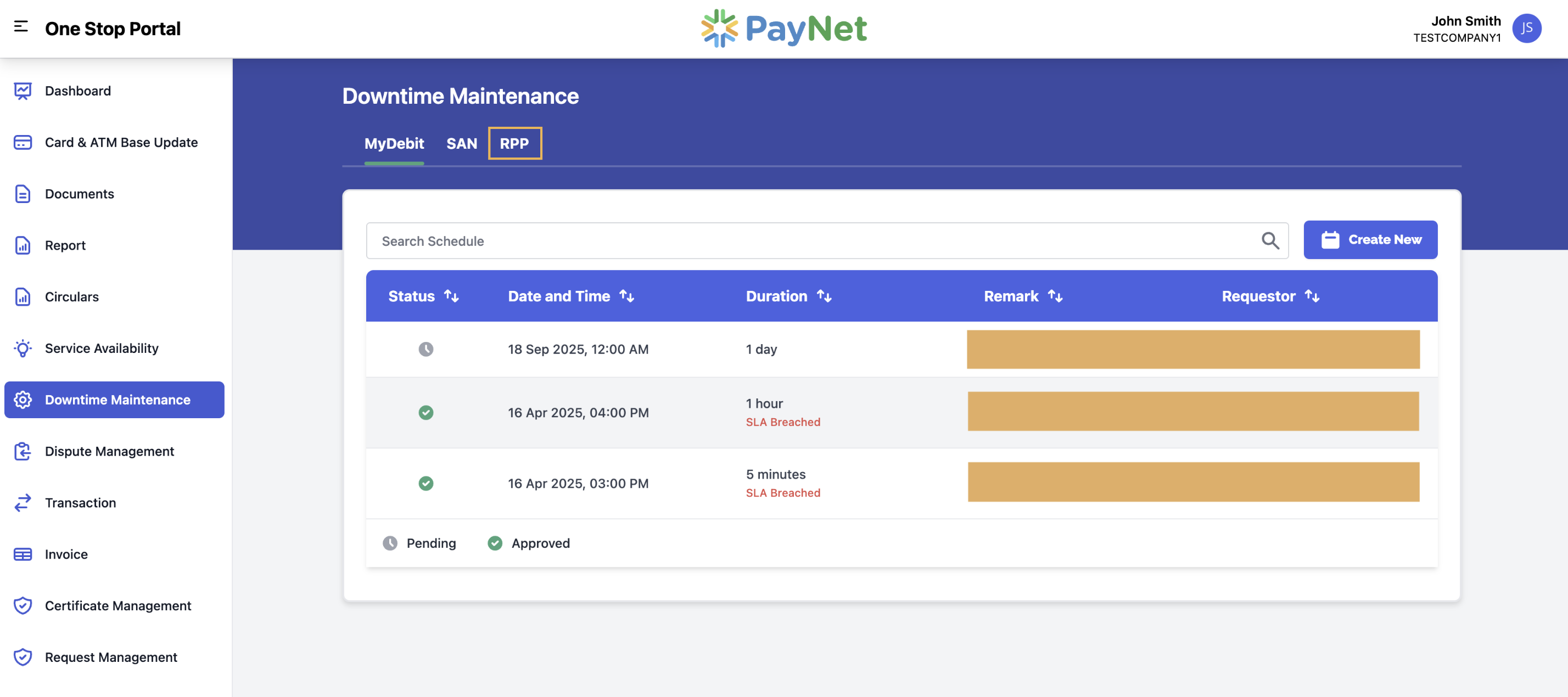 RPP tab on services bar