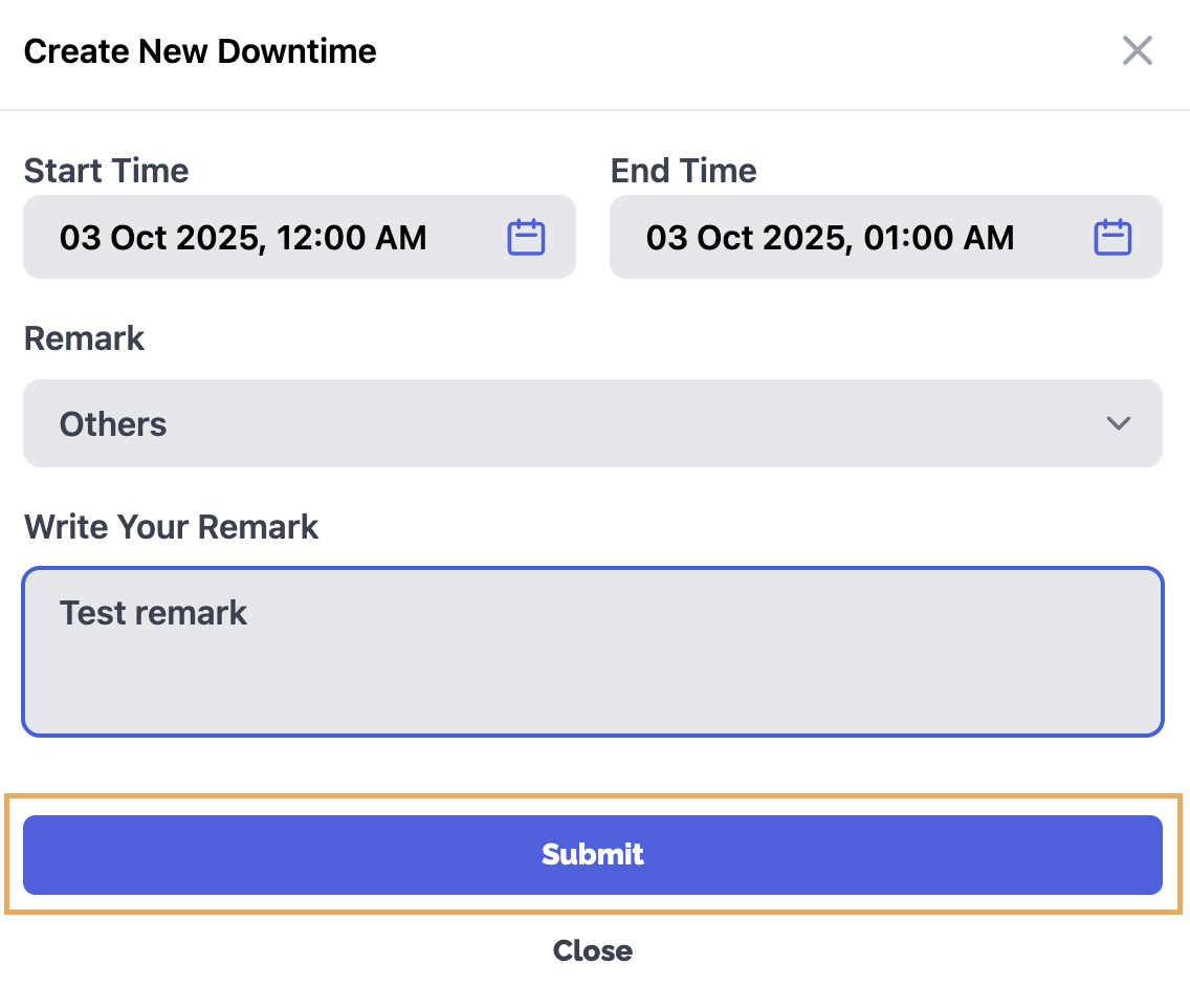 Submit downtime request