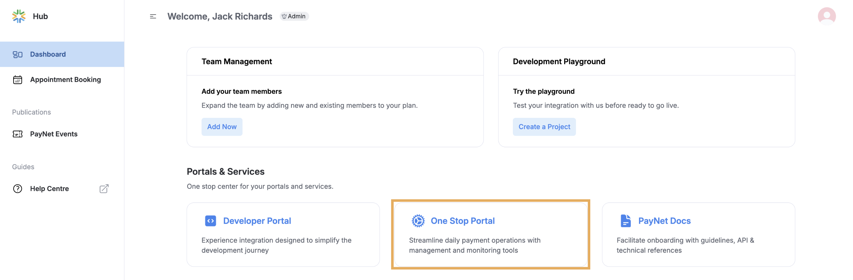 One Stop Portal page