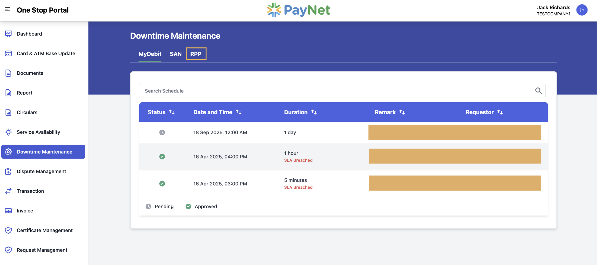 RPP tab in services bar