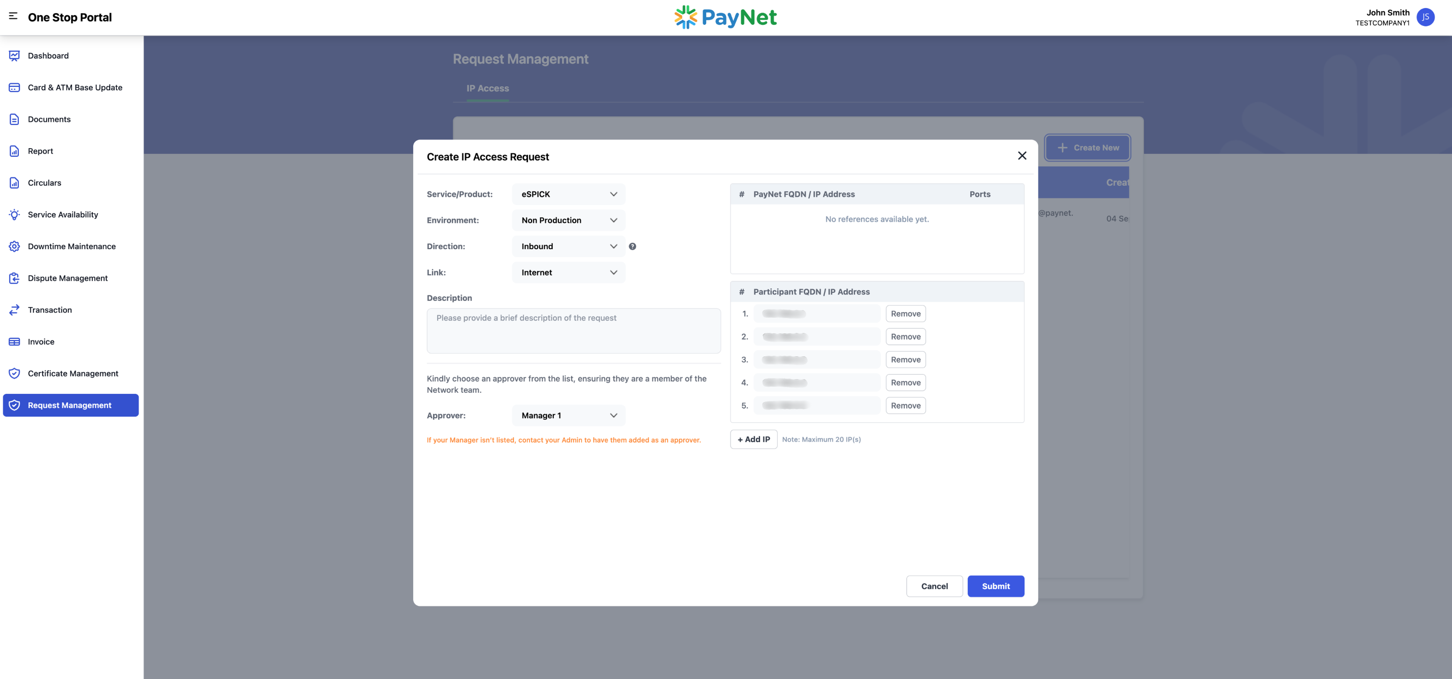 IP Access details popup