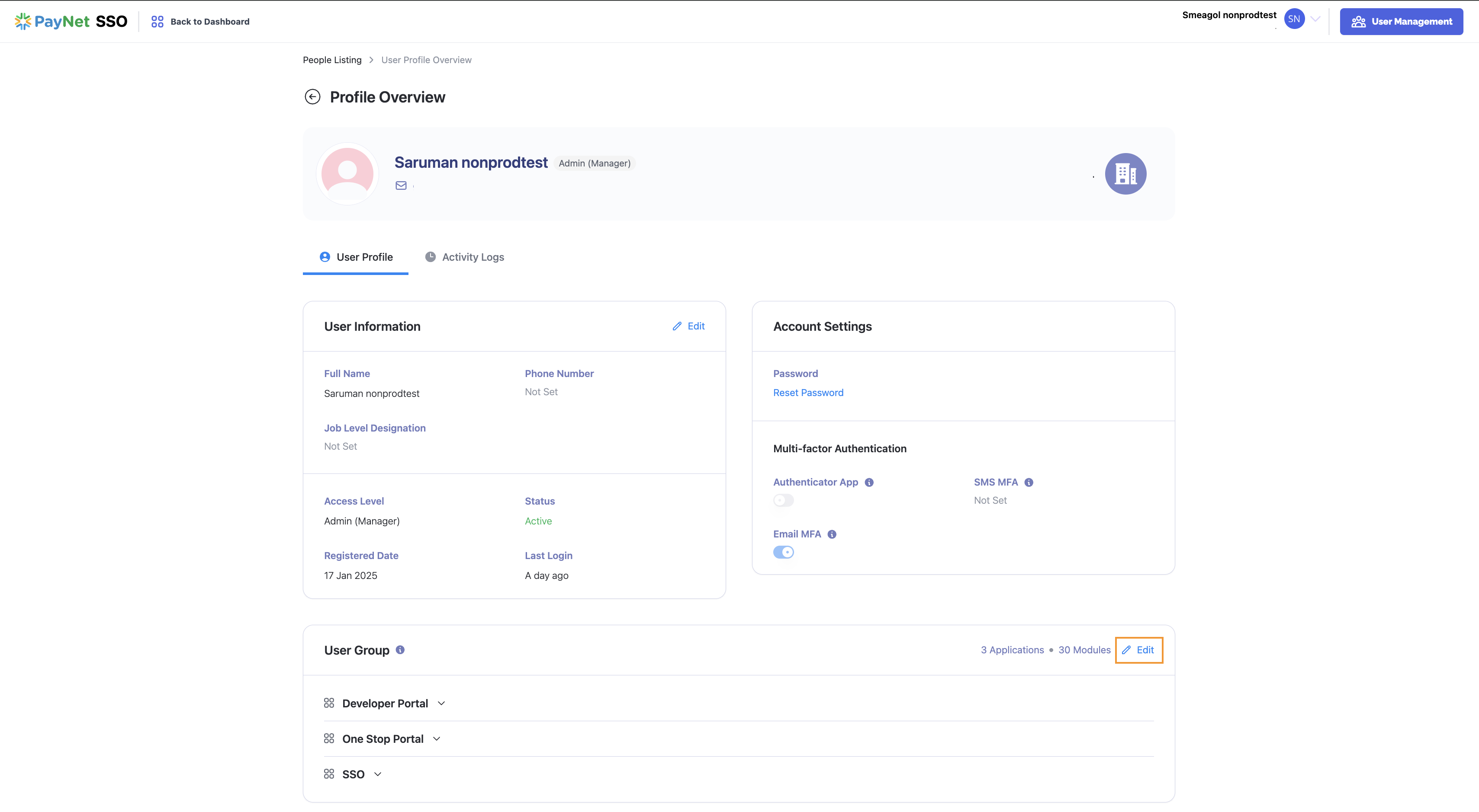 User Group page