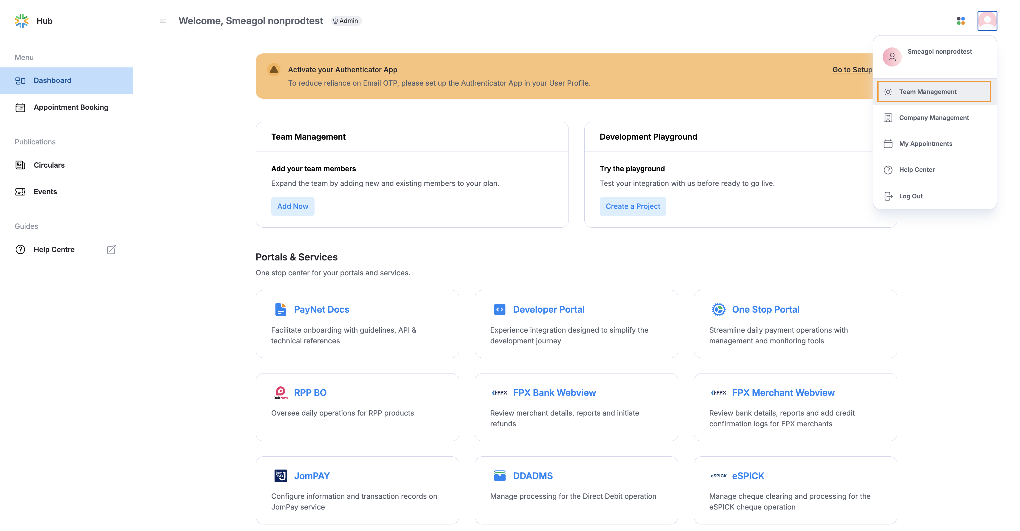 Team Management screen